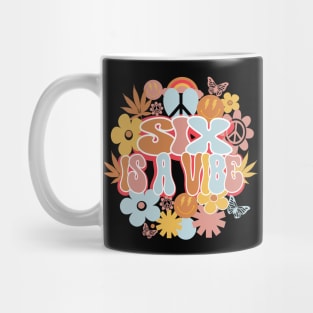 6th Birthday Retro Groovy Shirt, Six Is a Vibe 6 Year Old Birthday Mug